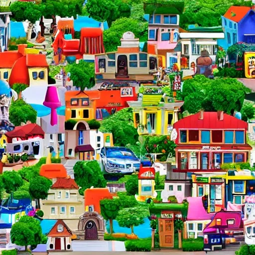 fictional town, Cartoon houses