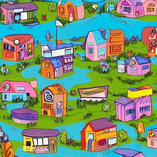 fictional town, Cartoon houses