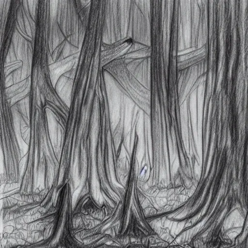 “Grey aliens” hiding in the forest , Pencil Sketch - Arthub.ai