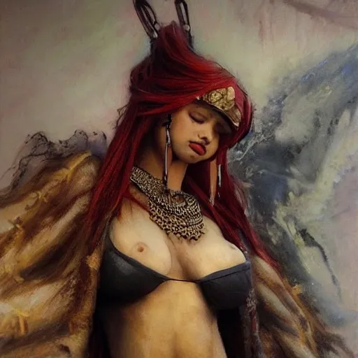 portrait full body female Russian concubine with slim curvy body painting by gaston bussiere, greg rutkowski, yoji shinkawa, yoshitaka amano, tsutomu nihei, donato giancola, tim hildebrandt, oil on canvas, trending on artstation, featured on pixiv, cinematic composition, extreme detail, metahuman creator ,(best quality:1.4), ((masterpiece)),((realistic)), (detailed)