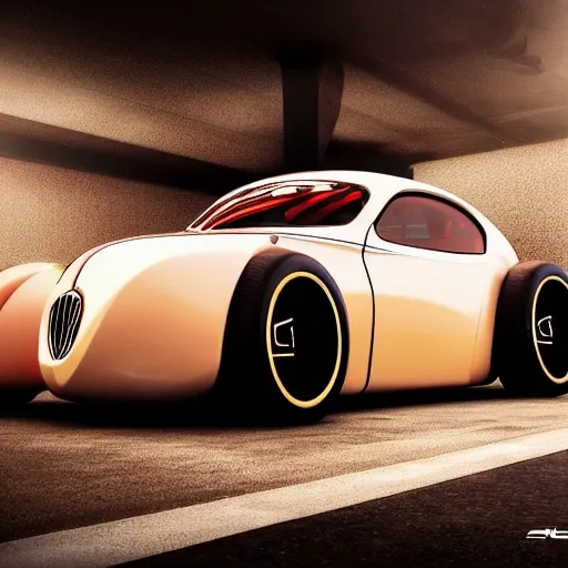 a future racing car, cool wheels, futuristic fusca, cyberpunk, realistic, cinematic light,glowing tires, cool body lighting, 4K, 8K