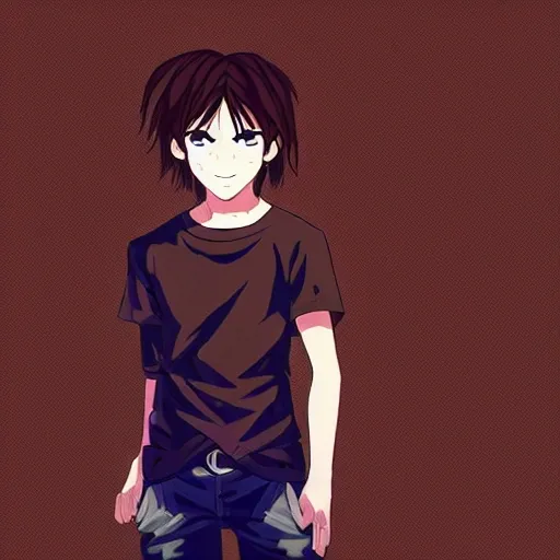 A 1920x1080 pixel anime-style wallpaper of a boy with brown hair and brown eyes wearing loose clothing.
