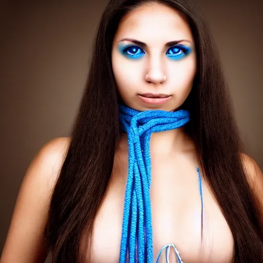 latina girl, white skin, HUGE NOOSE, blue eyes, brown hair