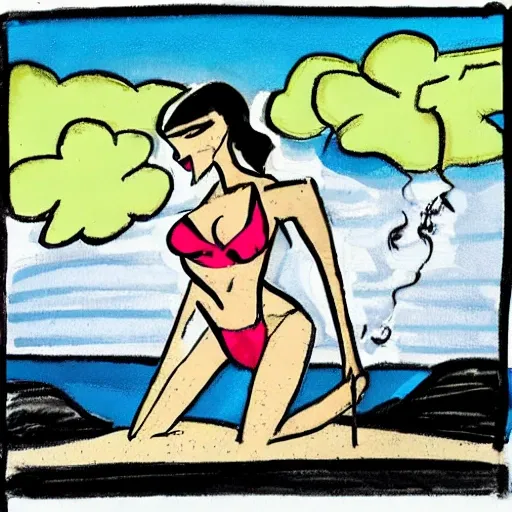 a woman in bikini, Cartoon