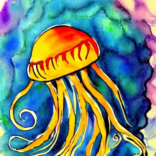 jellyfish of diferent colors , Water Color