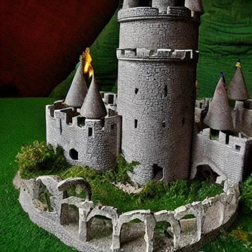 crear un castillo medieval realista. en un paramo desolado con duendes mgicos