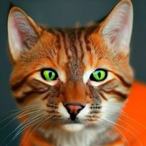 crear una imagen de un gatito naranja con ojos tiernos y cara de malvado. que sea realista
