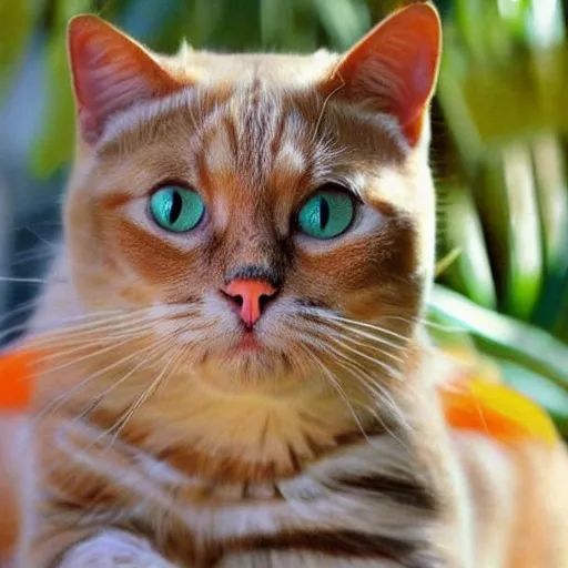 gato naranja, ojos tiernos y realista