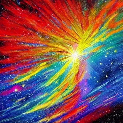 pintura com cores vibrantes nevoas e brilho de céu estrelado