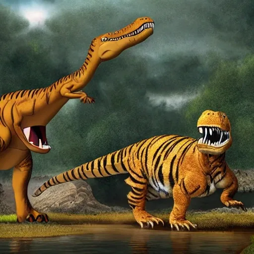 dinosaur spits out tiger, which spits out mammoth, which spits out primitive man