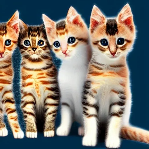 hyper-realistic-photo of  five well-drawn kittens, engineering helmet, one female, simple background, realistic lighting,