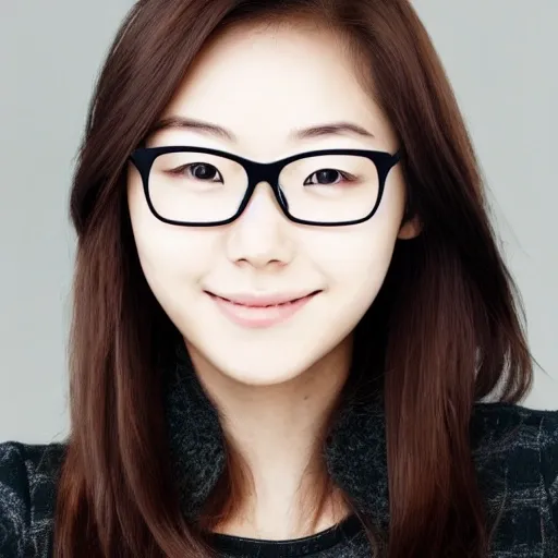 Intelligent and beautiful young Korean woman with glasses