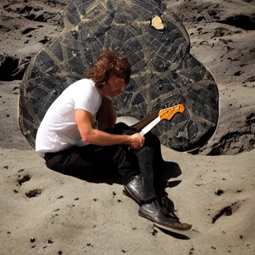 guitarist sitting on a meteorite