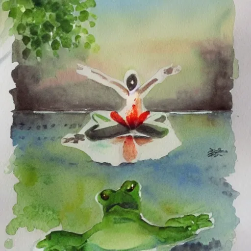 , Water Color, frogs, yoga, moon