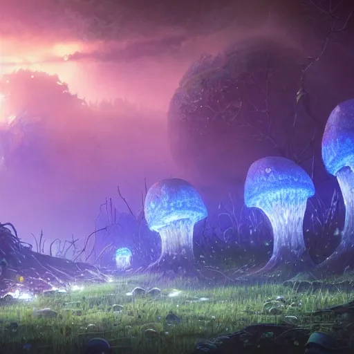 concept art painting of a fantasy alien fungal landscape at nigh ...