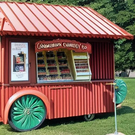 I would like to commission a European-style wooden candy kiosk with a window and a corrugated metal roof. The roof should be equipped with a solar panel to power the kiosk.