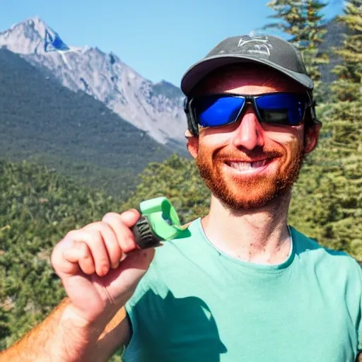 guy at the mountains seeing the camera, 3D