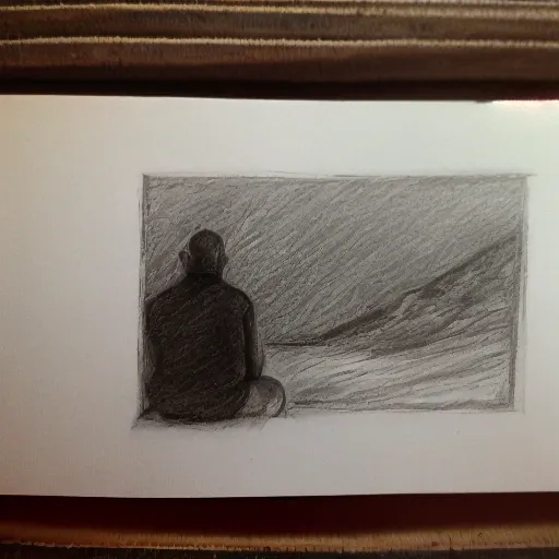 guy at the mountains seeing the camera, , Pencil Sketch - Arthub.ai