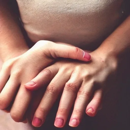 I want an image of a mother's hand with two girls' hands holding her finger
