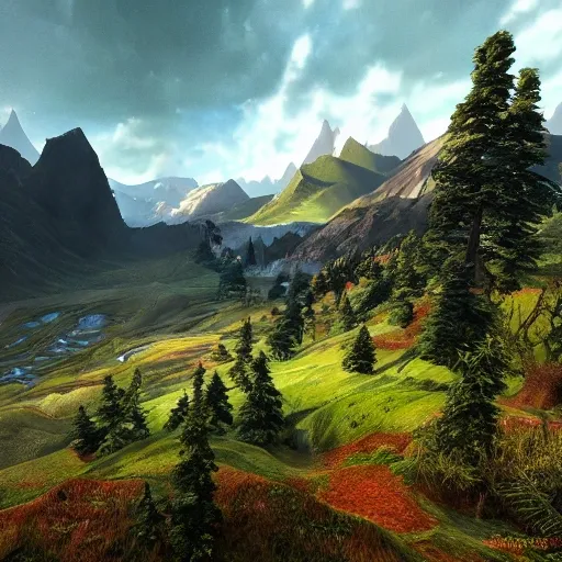 realistic green mountains, beautiful scenery, portrait full body teen european walking, extremely detailed face and eyes, perfect picture quality, oaks, ash trees, hinds, bright colors, unreal engine highly rendered, oil on canvas, trending on artstation, featured on pixiv, cinematic composition, extreme detail, metahuman creator, Negative prompt: paintings, sketches, (worst quality:2.0),(normal quality:2.0), (low quality:2.0), lowres, ((monochrome)), (monochrome:1.1), (shota:1.5), ((disfigured)), ((bad art)),((NSFW)), Size: 1920x1080, 