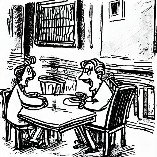 SITTING AT A TABLE, Cartoon