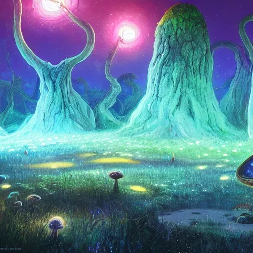 concept art painting of a fantasy alien fungal landscape at nigh ...