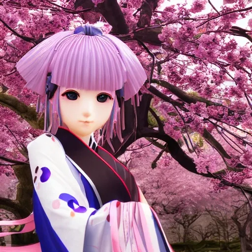 yoimiko. Shrine Maiden, sakura, high detail, raiden Shogun, hand in hand, 4k, photo, realistic, ultimately beautiful