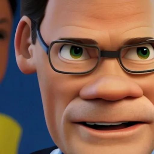 screenshot of mark rutte  in a pixar movie. 3 d rendering. unreal engine. amazing likeness. very detailed. cartoon caricature. 