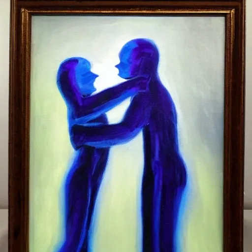 ghost standing blue figure hug another ghost
, Oil Painting