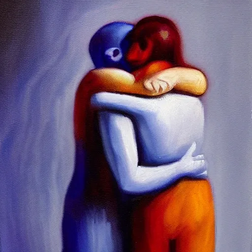 ghost standing blue figure hug another ghost
, Oil Painting