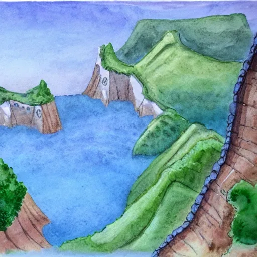 cliff city, Fantasy, Water Color