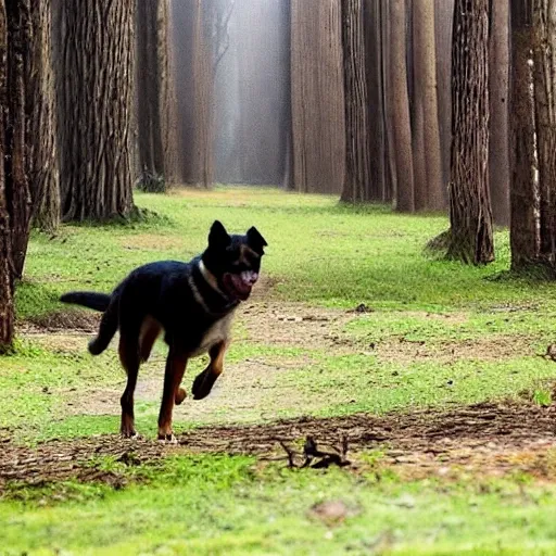 Perro caminando sobre un bosque