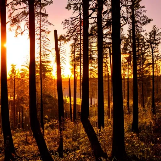 sunset in the forest