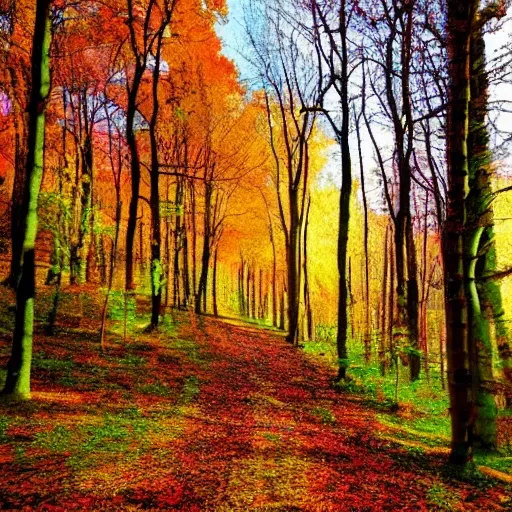 Mann im Wald, Farben sind Intensiv, , Trippy, Cartoon, 3D