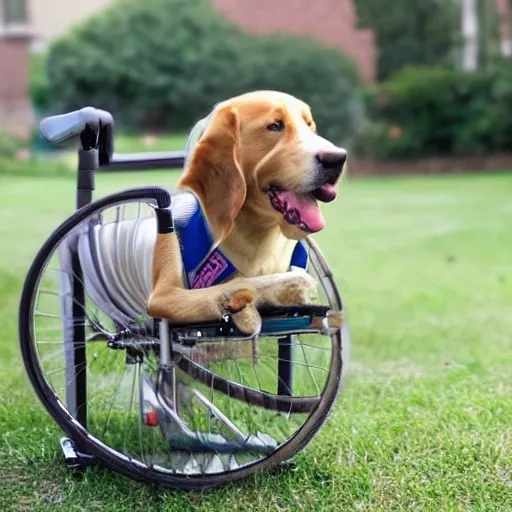 a dog in a wheel chair