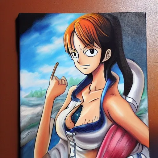 Nami de One piece, Oil Painting, Cartoon, 3D