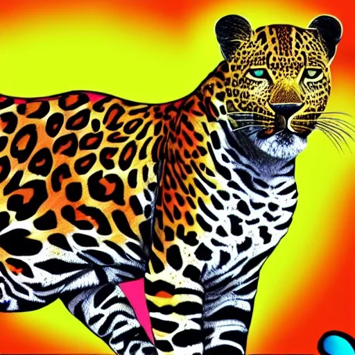 Leopard with colorful stripes, Trippy