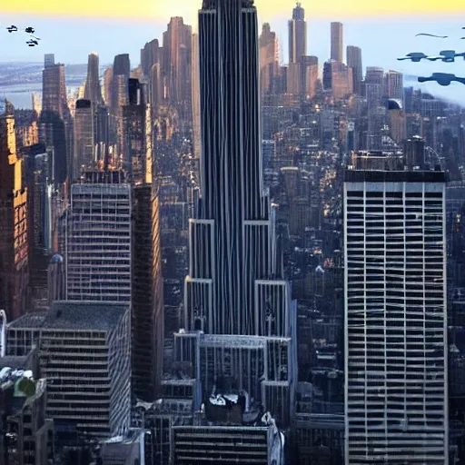 imaginary people floating over the empire state building, relistic, hd,  