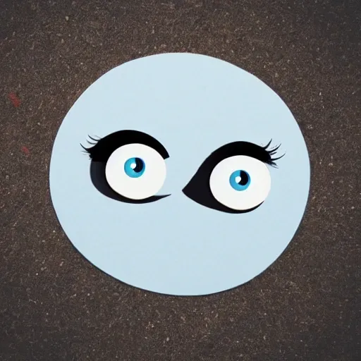 create an image of a circle shaped character, with cute eyes and a big mouth