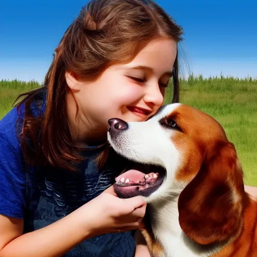 girl kissing a dog, 3D