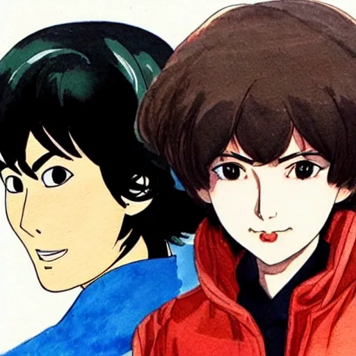 akira fudo, miki makimura , Water Color, semi-realistic
