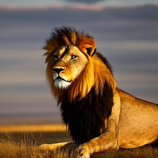 As the golden hour casts a warm, ethereal glow over the vast expanse of the Serengeti, a majestic lion emerges from the shadows. His tawny coat, kissed by the sun’s fading light, shimmers with an almost otherworldly radiance. With each graceful stride, his powerful muscles ripple beneath his fur, embodying the essence of regal strength. The lion’s amber eyes, intense and keen, scan the horizon as he navigates the savannah with quiet confidence. The golden grasses sway gently in the breeze, parting before him like a sea of whispers, as if paying homage to the king of the wild. In this moment, the lion’s presence is a testament to the untamed beauty and raw power of nature, forever etched in the memory of the Serengeti at the golden hour. — ar 3:2 — v 5 — q 2 — s 250, Trippy, Oil Painting