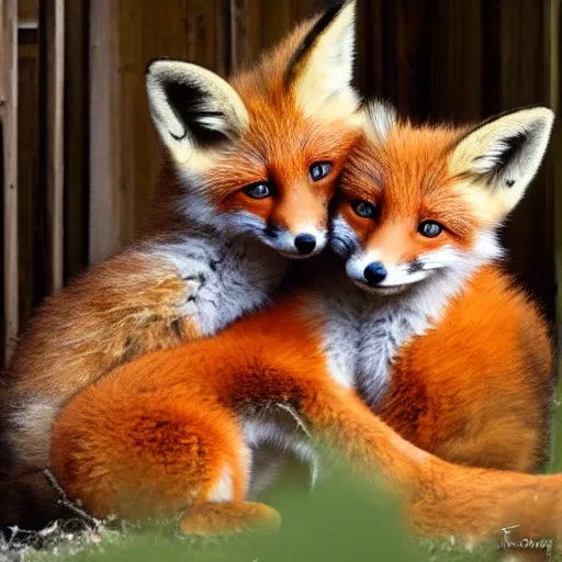 Anthro fox cubs hugging