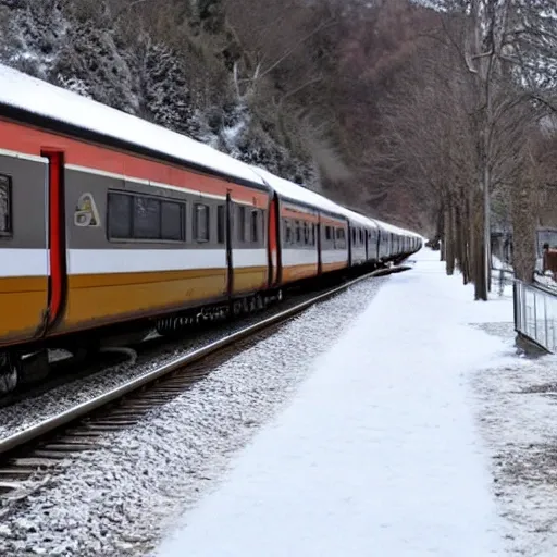 un tren en una estación, en invierno de moche 
