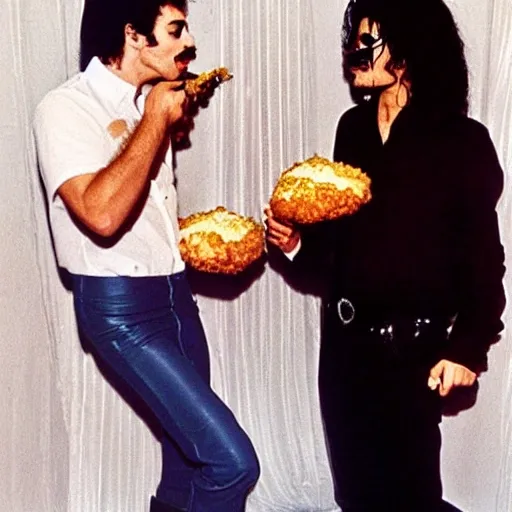 Freddie Mercury and michael jackson eating arancini