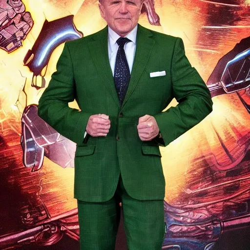 Cable of marvel wearing a green dress suit