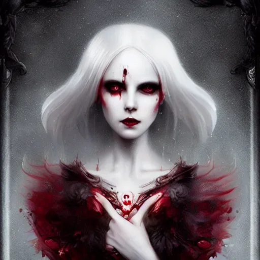 elegant seductive beautiful vampire horror gothic white hair orn ...