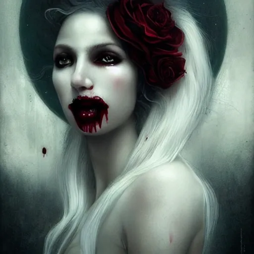 Premium Vector  Portrait of beautiful female vampire. elegant gothic lady  with long hair drinking blood.