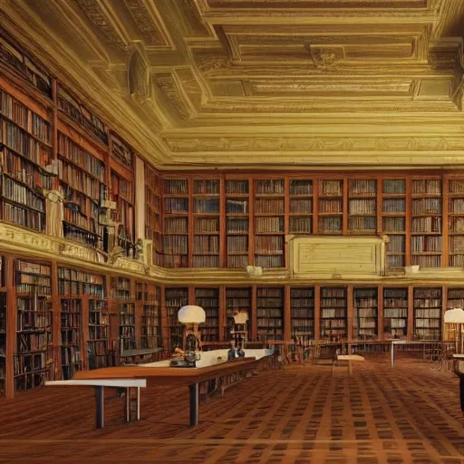 realistic classic library, hall with a lot of tables, beautiful scenery, perfect picture quality, bright colors, unreal engine highly rendered, portrait full body teen european sit studying, extremely detailed face and eyes, oil on canvas, trending on artstation, featured on pixiv, cinematic composition, extreme detail, metahuman creator, Size: 1920x1080