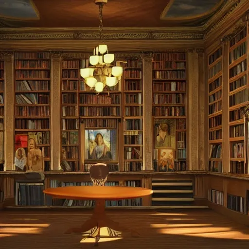 realistic classic library, hall with a lot of tables, portrait full body teen european sit studying, beautiful scenery, perfect picture quality, bright colors, unreal engine highly rendered, extremely detailed face and eyes, oil on canvas, trending on artstation, featured on pixiv, cinematic composition, extreme detail, metahuman creator, Size: 1920x1080